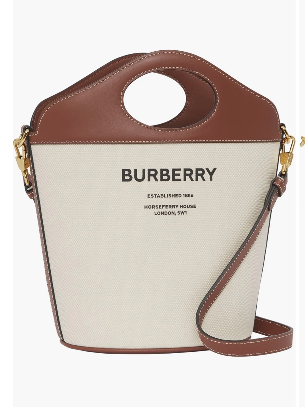 Burberry Beige Canvas Tote with Brown Leather Trim